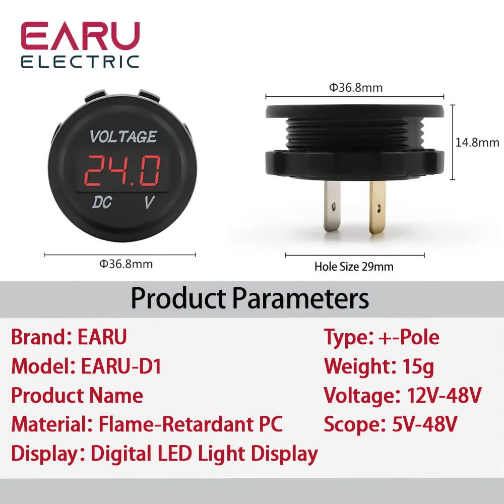 DC 5-48V Waterproof Voltmeter LED Digital Display Voltage Meter for Car Motorcycle battery LED Panel Volt Monitor 12V