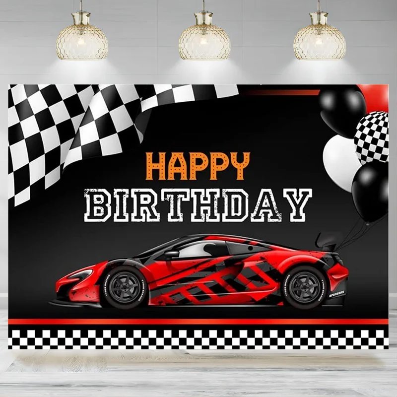 Red Race Car Birthday Backdrop Car Themed Party Decorations Racing Party Photo Photographic Background Kids Boys Banner Game