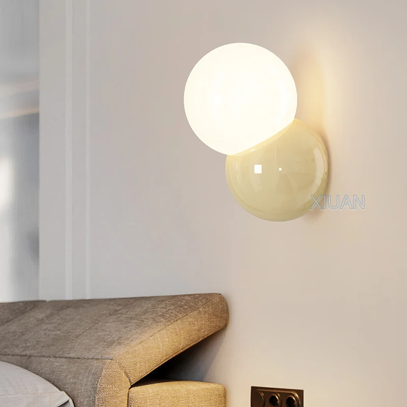 Nordic Round Ball Wall Lamps for Bedroom Lighting Cream White Yellow Bedside Wall Light Living Room Aisle Hallway Hotel Stair