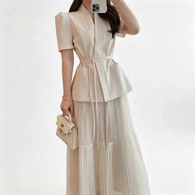 Quiet and luxurious women's layered pleated chiffon maxi skirt transparent elegant long skirt simple office leisure