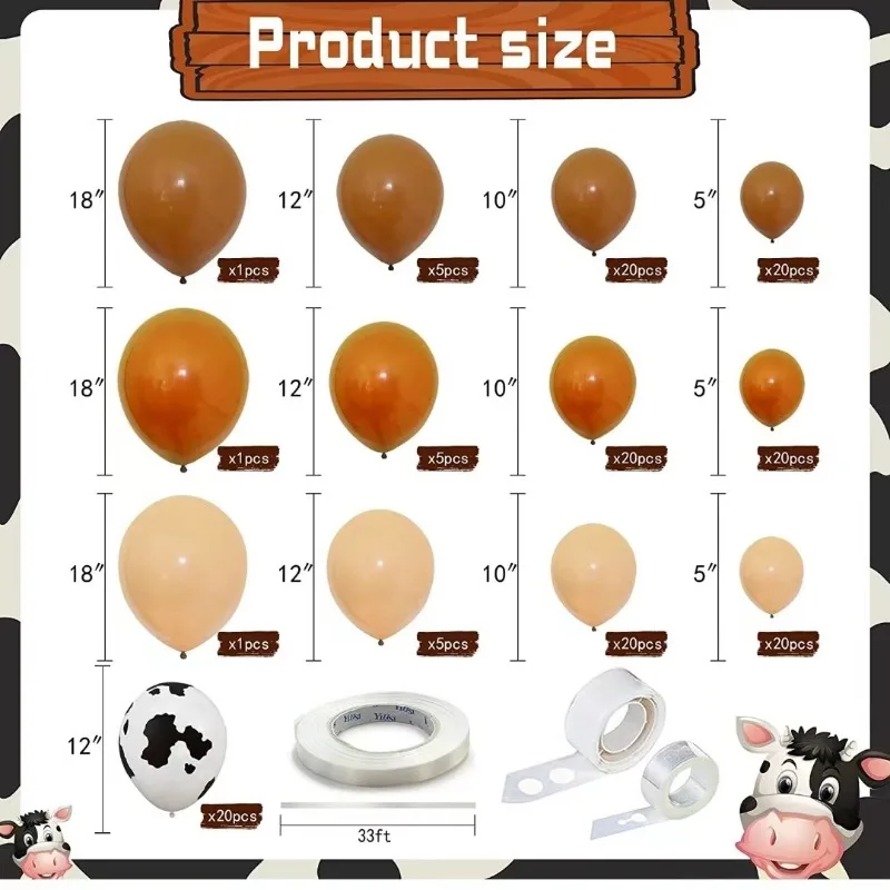 158pcs Farm Party Cow Theme Balloon Arch Garland Kit Coffee Khaki Latex Balloons for CowBoy CowGirl Party Baby Shower Decoration