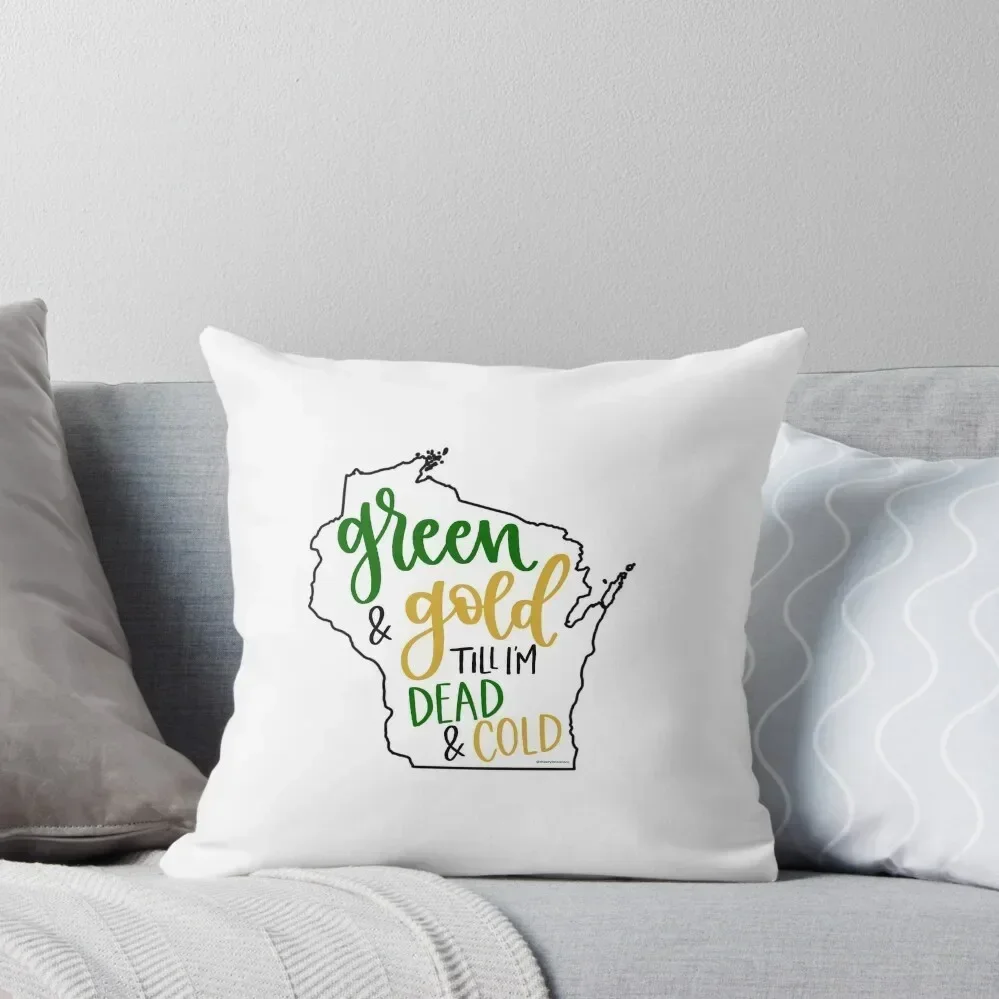 

Green and gold til I’m dead and cold Throw Pillow Pillows Aesthetic luxury decor Anime pillow