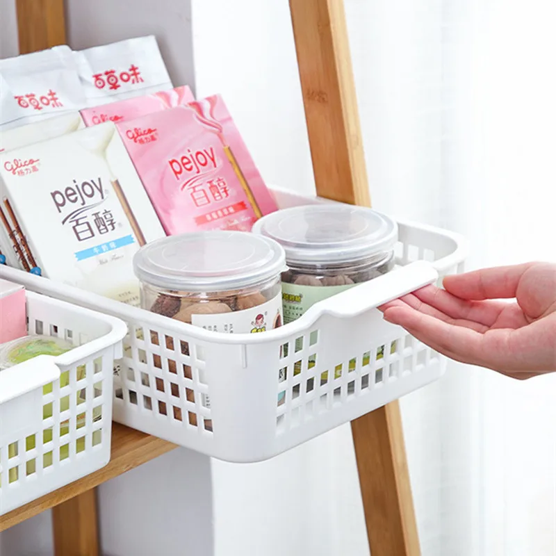 Household Plastic Hollow Desktop Storage Basket Snack Storage Basket Rectangular Sundries Storage Box Bathroom Rack Basket