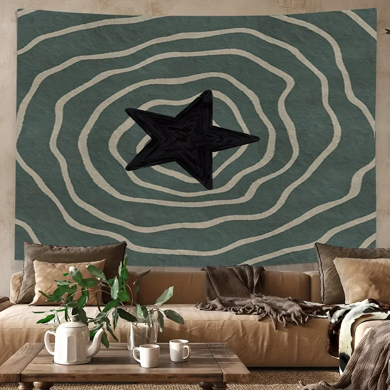 Retro Green Topographic Stars Tapestry - Wall Art for Bedroom, Living Room & Dorm Decor , Room Decor