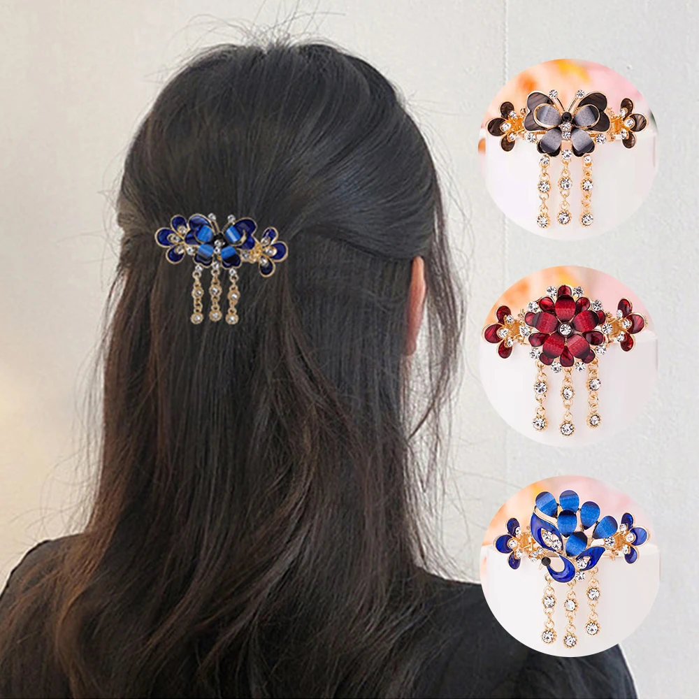 Brand New Fashion Cute Double Butterfly Hair Clips Women Girls Rhinestone Ponytail Hair Clips Crab Clips Bridal Hair Accessories