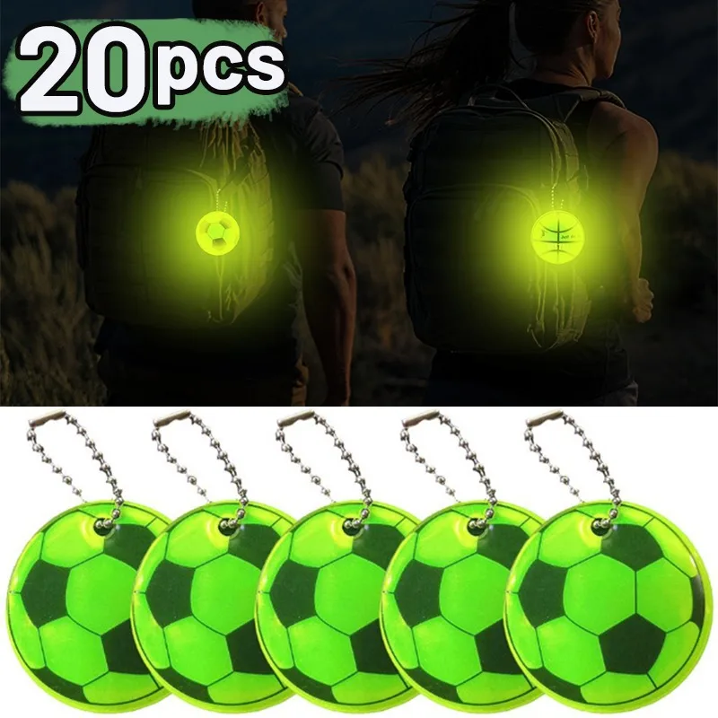 5/20PCS Football Reflective Keychain Women Men Riding Night Running Safe Keychains PVC Warning Backpack Pendants Fashion Gifts