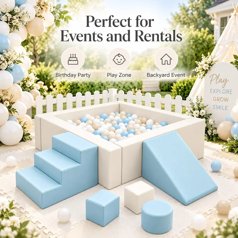 Commercial Soft Play Ball Pit Rental Set for Kids Birthday Party Events with Stairs Ramp and Custom Colors