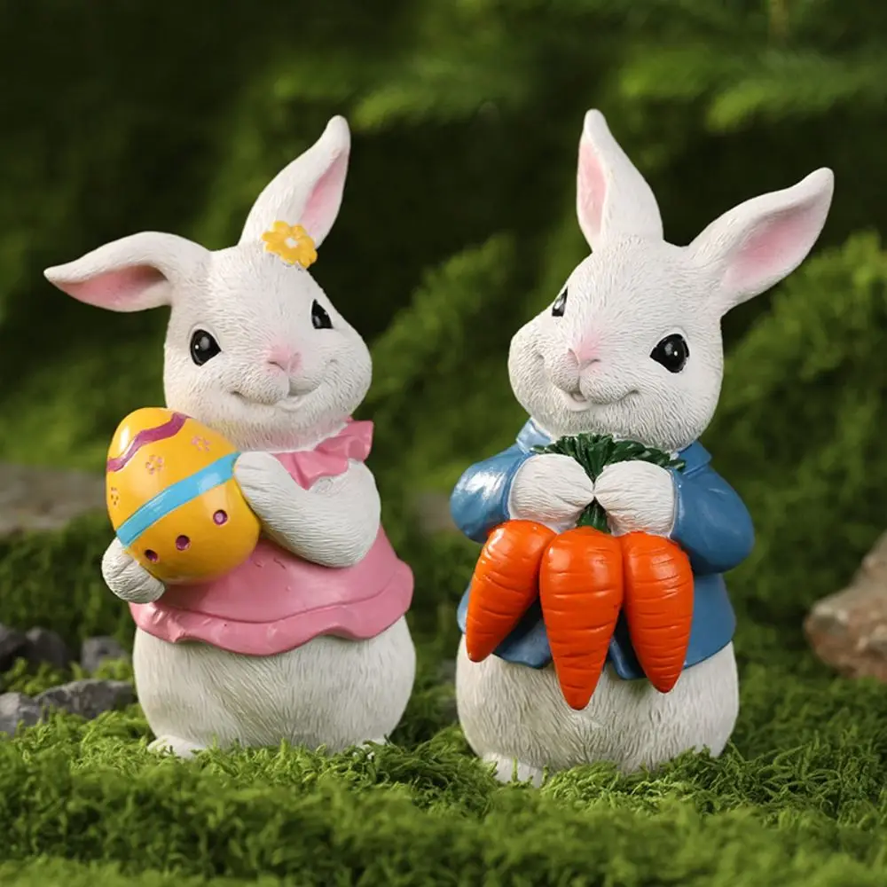 1/2pcs Crafts Resin Easter Rabbit Figurine Cute Cartoon Bunny Statue Simulated Creative Animal Sculpture Christmas