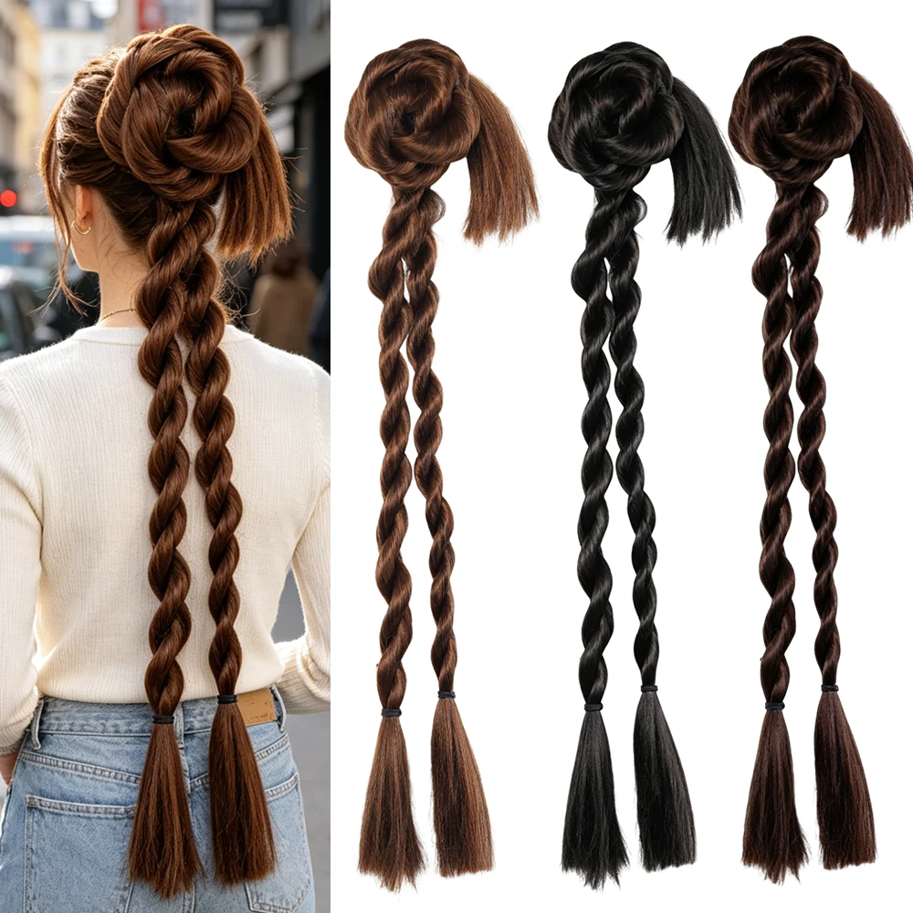 

Synthetic Claw Clip Braided Ponytail Twist Braid Crimped Bun Hairpiece Fake Hair Extension Daily Party Hair Accessory for Women