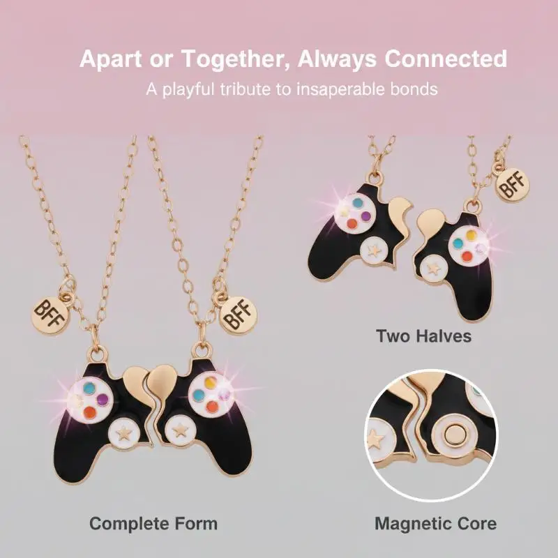 2Pcs Magnetic Game Controller Couple Pendant Necklace Sweet Matching Jewelry for Boyfriend Girlfriend