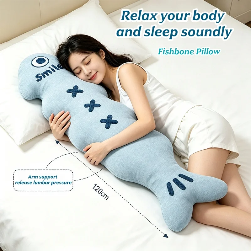 Cute Smile Fish Long Plush Pillow Soft Wavy Body Stuffed Fish Doll Side Sleeping Leg Support Cushion Home Sofa Bed Decor Gift