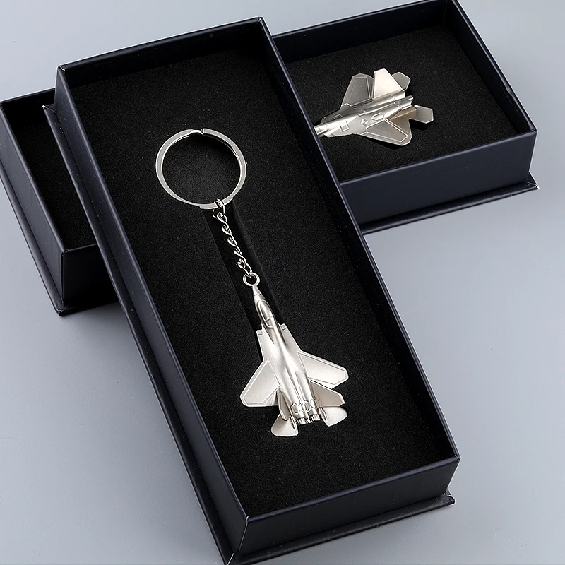 Creative Metal Fighter Jet Model Keychain F22 Air Show Gift J35 Memorial Aircraft Pendant LAAZEE Blue Philosophical Keychain