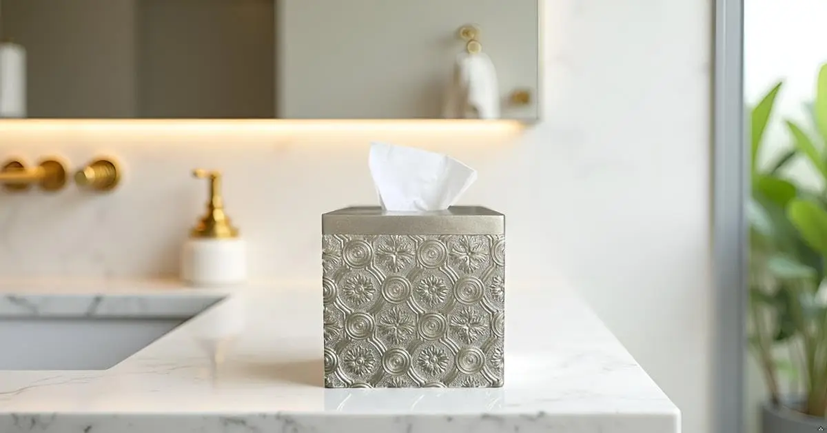Square Tissue Box Cover Holder for Bathroom Decor, Modern Resin Design with Easy Refill Bottom for Counter Top - view 5