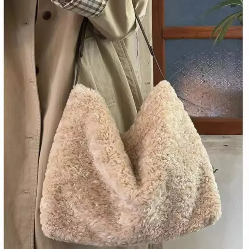 

Винтажная женская сумка из искусственной овечьей шерсти, ленивый стиль, большая вместительная сумка, женская модная роскошная простая офисная сумка премиум-класса