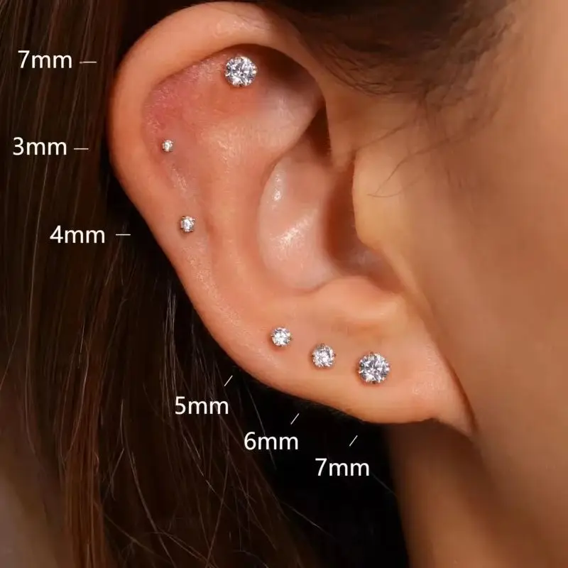 Mariasz Minimalistische 20G 3-8mm Winzige Edelstahl-Flatback-Ohrstecker für Damen und Herren, Knorpel- und Tragus-Piercings, 0,8mm Piercingschmuck