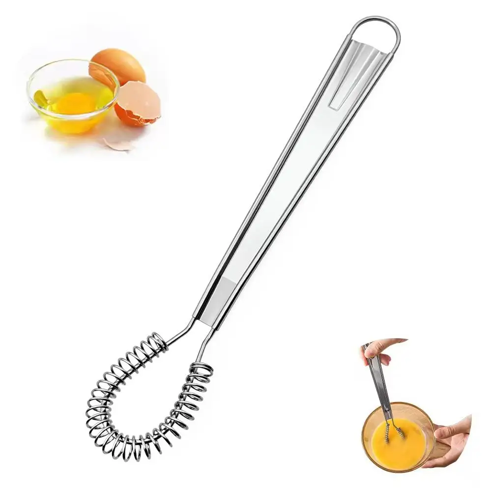 Stainless Steel Spring Manual Egg Beater Mixer Spoon Kitchen Gadget for Egg Sauce Honey Cream Stirring