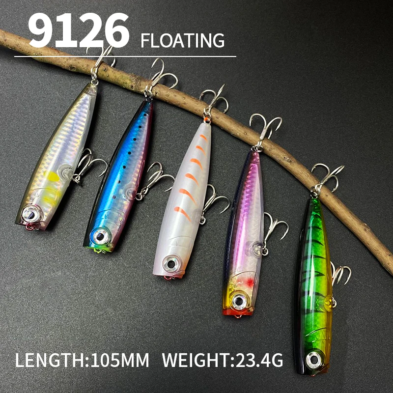 105mm 23g Topwater Popper Fishing Lures Surface Saltwater Twitch Wobblers for Pike Swimbait Long Casting Artificial Hard Bait