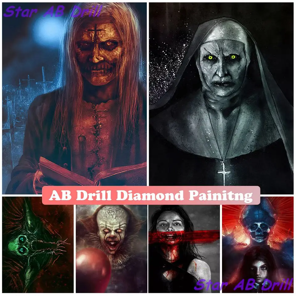 

The Nun Conjuring 5D Diamond Painting New Classic Horror Movie Nun Of Hell AB Drill DIY Art Cross Stitch Kits Haunted Home Decor