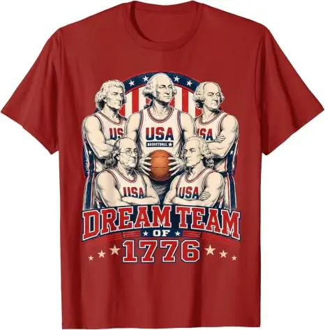 Dream Team of 1776 America 4th of July Independence Team T-Shirt Y2k George Washington USA Basketball Team Graphic Herrenbekleidung – Detail 3