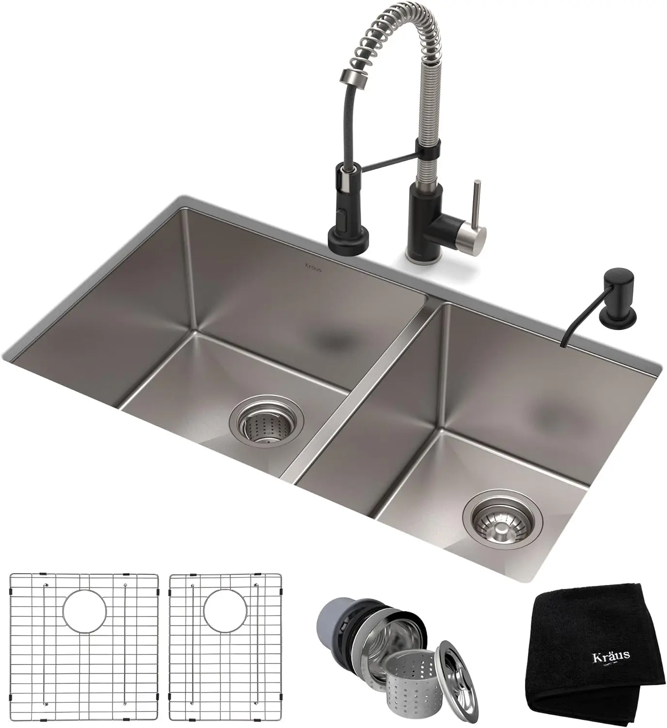 KHU103-33-1610-53SSMB Set with Standart PRO Sink and Bolden Commercial Pull Faucet in Stainless Steel Matte Black Kitchen Sink