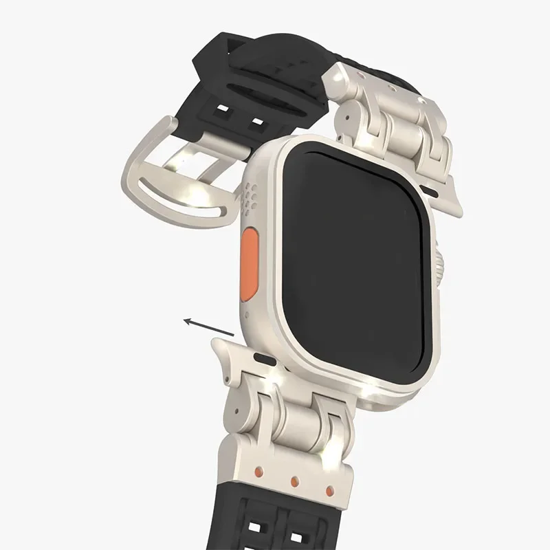 Siliconen Band Voor Apple Horlogeband 42Mm 46Mm 44Mm 45Mm 49Mm Ultra Mech Ademende Armband Voor Iwatch Serie 10 9 8 7 6 5 4 Se