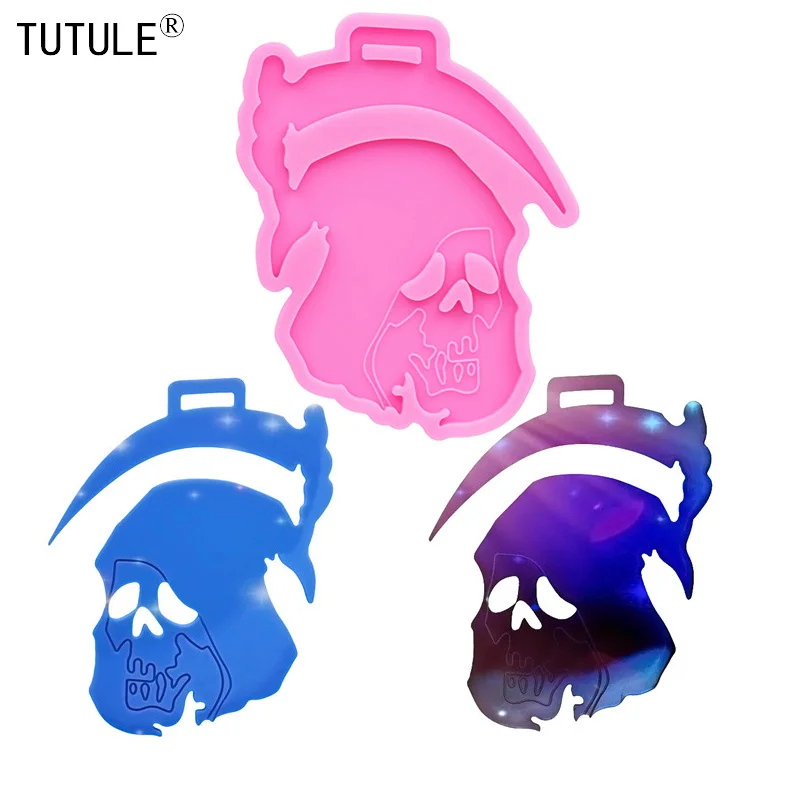 

Grim Reaper Skull Death Sickle Silicone Mold Glitter Polymer Clay Craft Skulls Jewelry Keychain Epoxy Pendant Silicone Mould