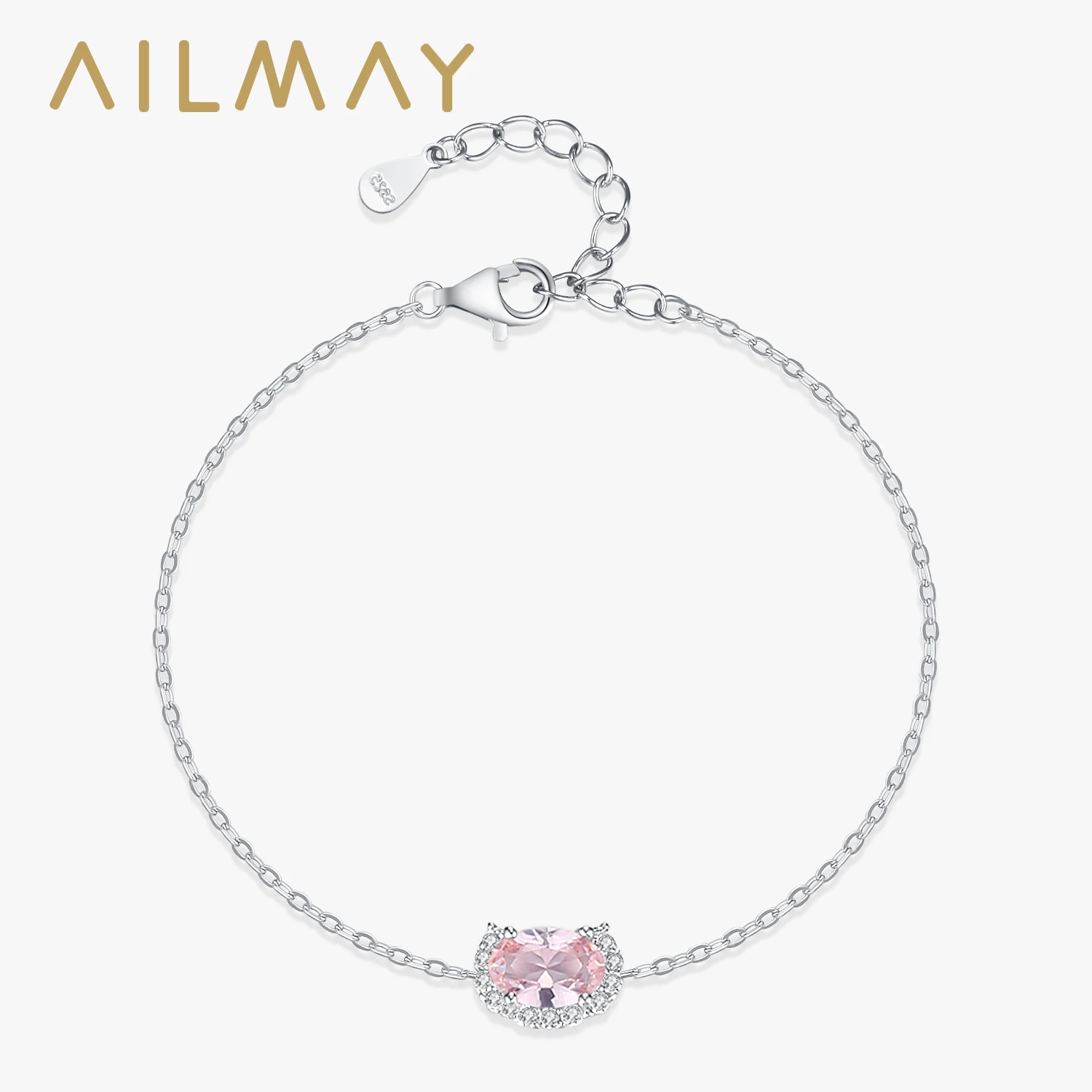 

Ailmay блестящий розовый морганит браслет-цепочка из стерлингового серебра 925 пробы для женщин романтический и милый вечерние ювелирные изделия подарок