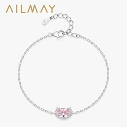 Ailmay Shiny Pink Morganite 925 Sterling Silver Chain Bracelet For Women Romantic And Lovely Party Jewelry Gift