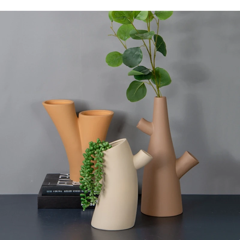 

Ceramic Vase Tree Trunk Shape Porous Flower Arrangement Flowerpot Handicraft Ornaments Vases Pots Decoration