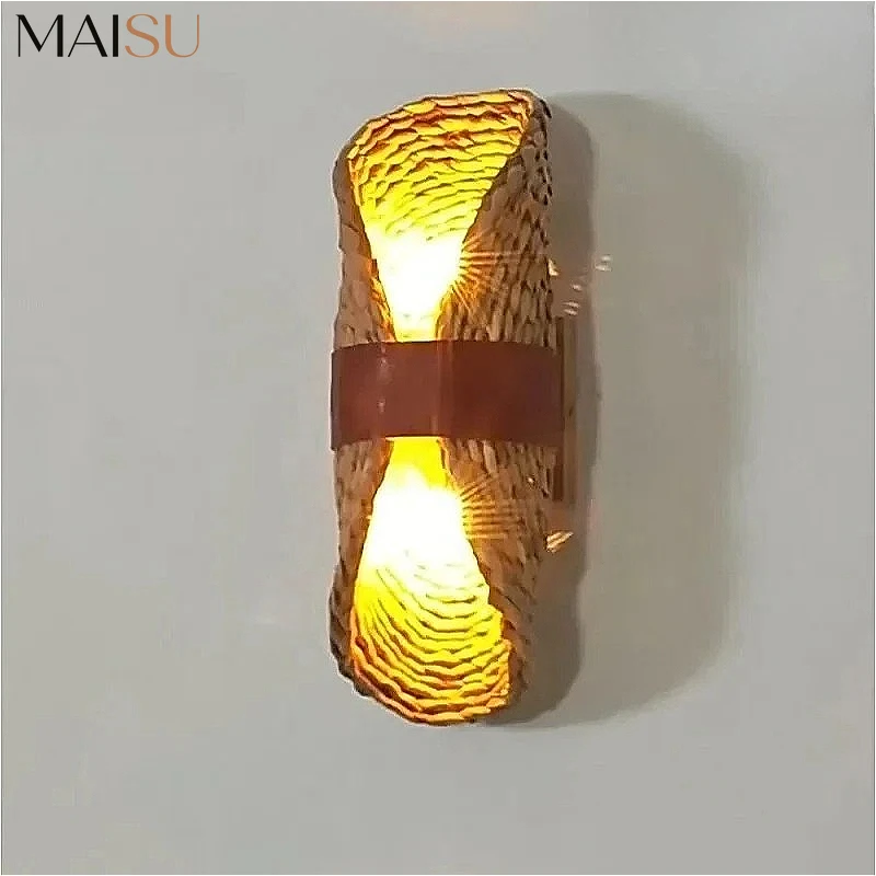 MAISU Retro Rattan Wall Lamp Hand Woven  Natural Rattan Shade for Living Room Bedroom Tea Room Lighting