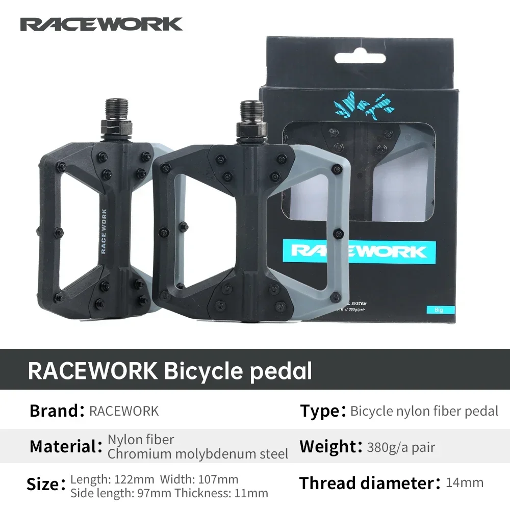 RACEWORK Nylon Bike Pedal Road MTB Pedals Flat Platform Mountain Bicycle Ultralight Seal Bearings Pedals Cycling Accessories