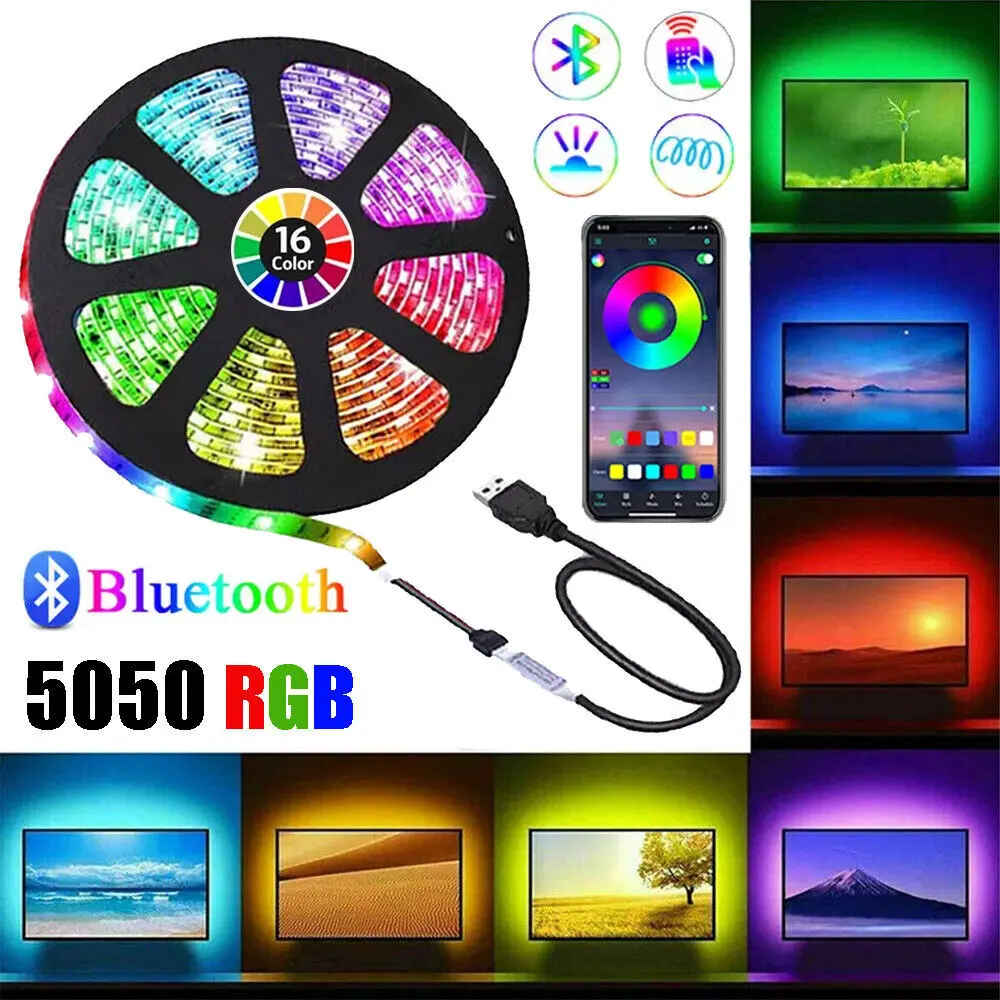 LED Strip Light 5050 RGB Colour Changing Tape Cabinet Kitchen TV Behind Lighting