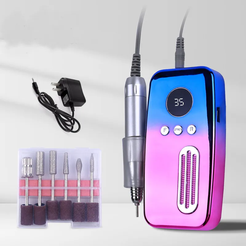 

Станок для сверления ногтей, портативный полировщик для ногтей, шлифовальная машина, аккумуляторная дрель, электрическая дрель для ногтей, градиент цвета, 35000 об/мин, керамика