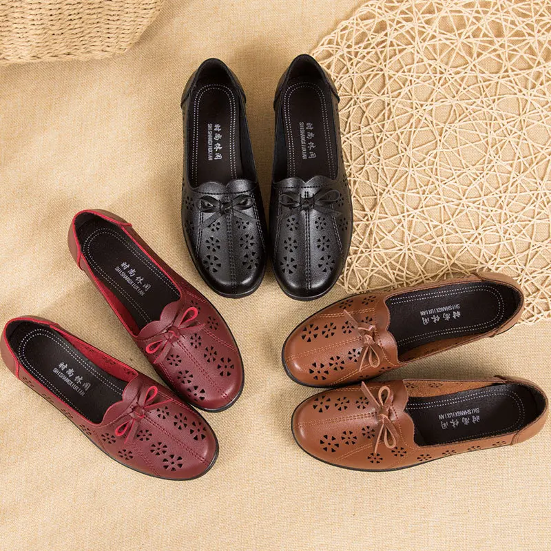 High Quality Women Leather Flats Shoes Soft Sole Comfortable Female Oxford Flats 2023 New Summer Breathable Casual Shoes Loafers