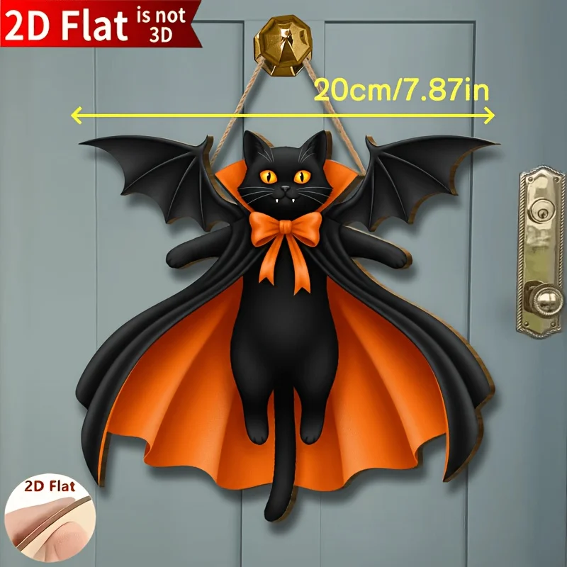 2D Halloween Black Cat Vampire Bat Wooden Door Sign Halloween Black Cat Front Door Hanging Decora Gothic DIY Wall Gifts