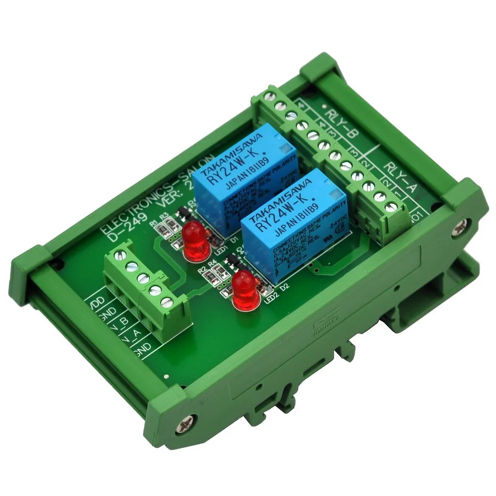 ELECTRONICS-SALON DIN Rail Mount 2 DPDT Signal Relay Interface Module, DC 24V Version.