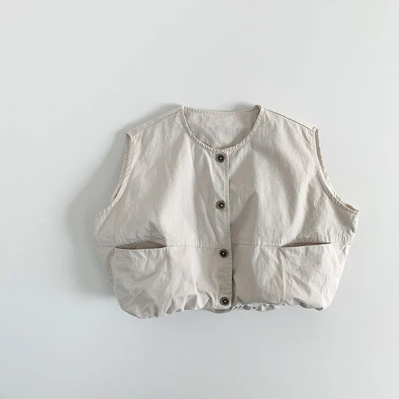 

Spring New Children Sleeveless Vest Jacket Solid Simple Boys Loose Waistcoat Baby Girls Versatile Cardigan Kids Clothes