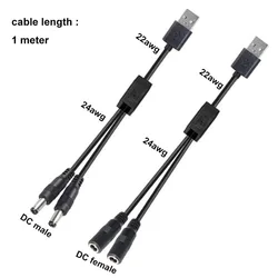 1m USB 2.0 male to 2 way DC male Female Male Splitter Cable 22awg 3A plug 5.5x2.5mm Power supply Cord adapter Connector Strip W1