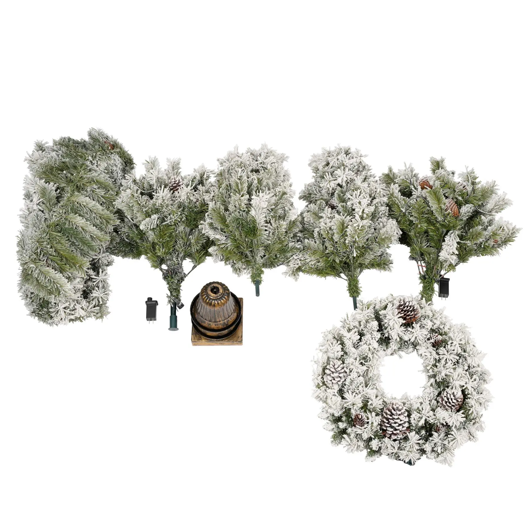 Pre-lit Xmas Tree Artificial Christmas 4-Piece Set,Garland, Wreath and Set of 2 Entrance Trees X-mas with LED Lights