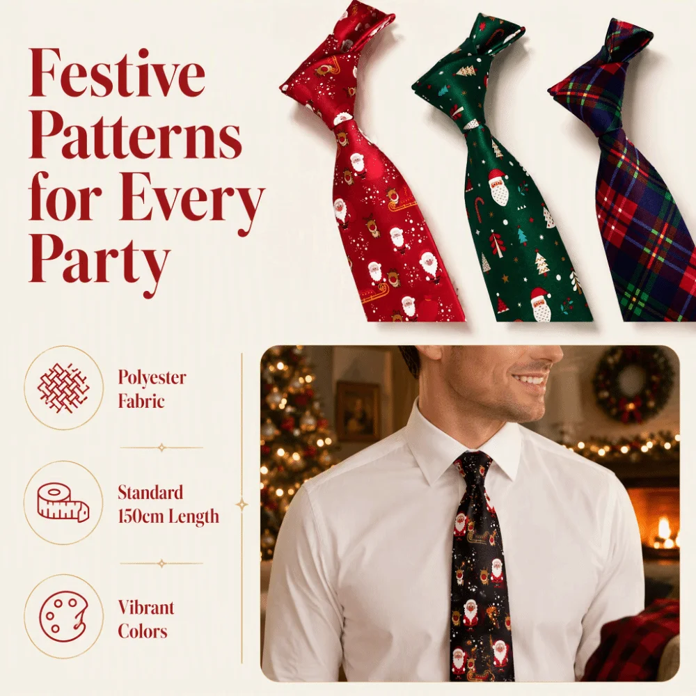 Creative Santa Claus Christmas Necktie Gift Snowflakes Xmas Shirt Tie Candy Cane Christmas Tree Man Necktie Suit Accessories