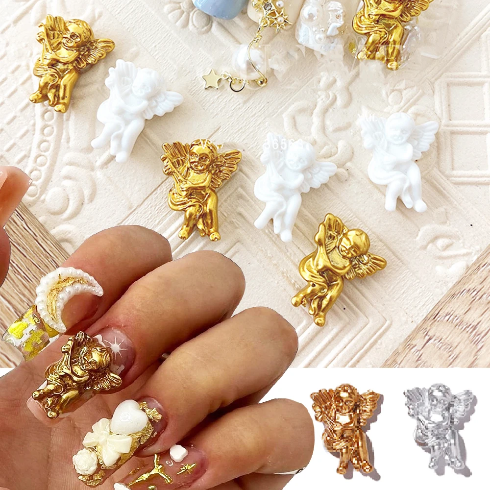 

10pcs/Bag Baroque Angel Baby Nail Amulet Manicure Embossed Jewelry Nail Accessories 3D Vintage Cartoon Manicure Charms 14*18mm