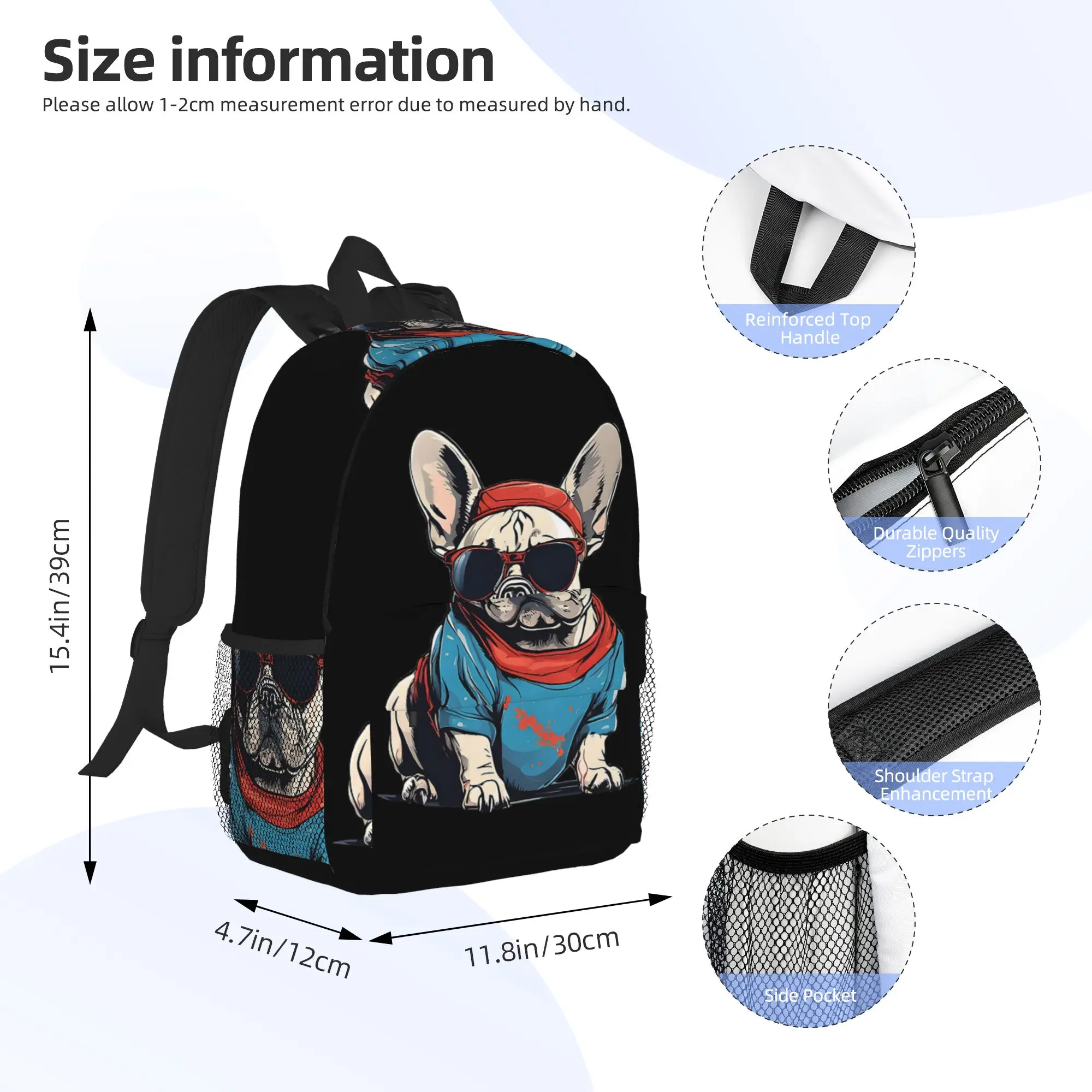 French Bulldog Vibes Wearing sunglasses Backpack Hot Sale Daypack Boys Girls BookBag Shoulder Bags for Men Women School Bag