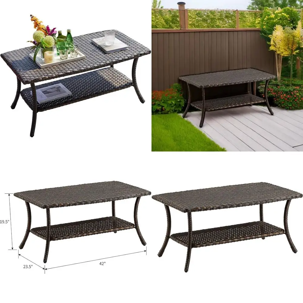 

Уличный журнальный столик из ротанга с двухэтажным хранилищем для сада, крыльца и заднего двора