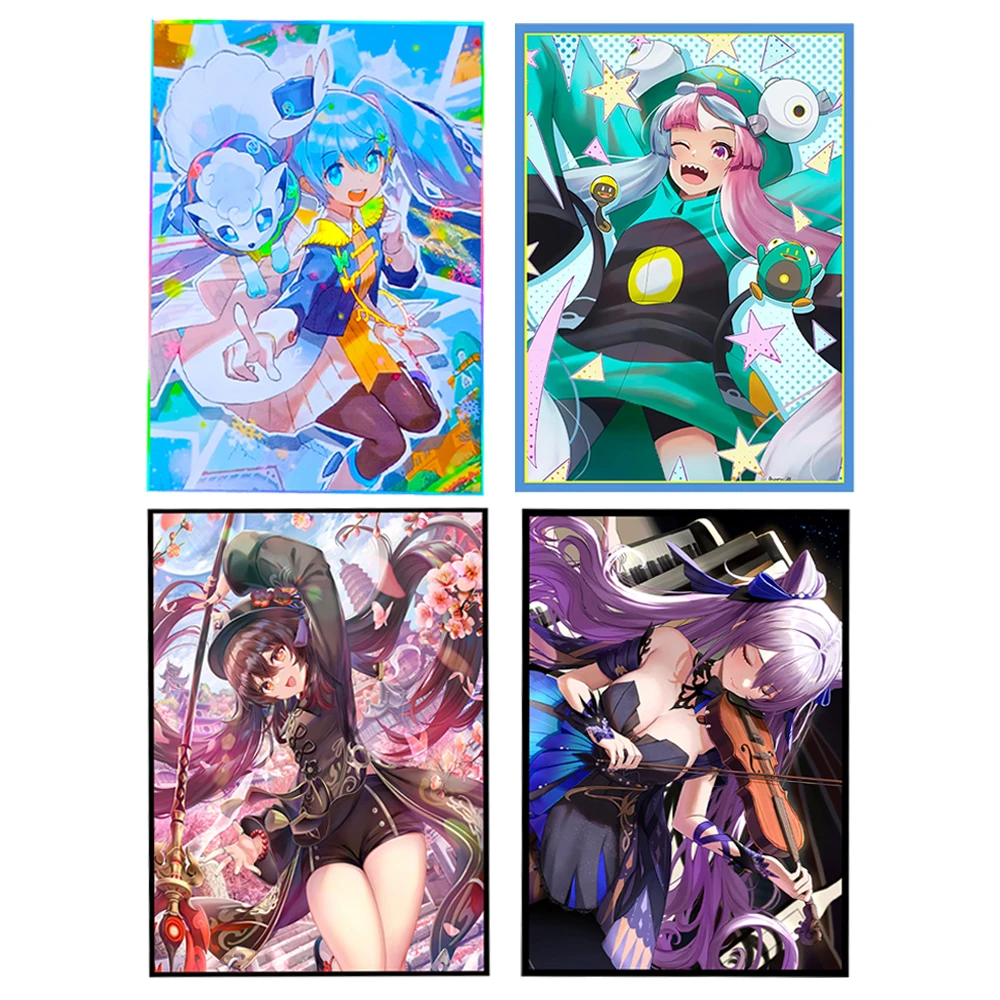 Fundas brillantes para tarjetas de Anime, Protector de tarjetas Flash para MTG, Compatible con TCG/PTCG/PKM, 50 piezas, 66x91mm