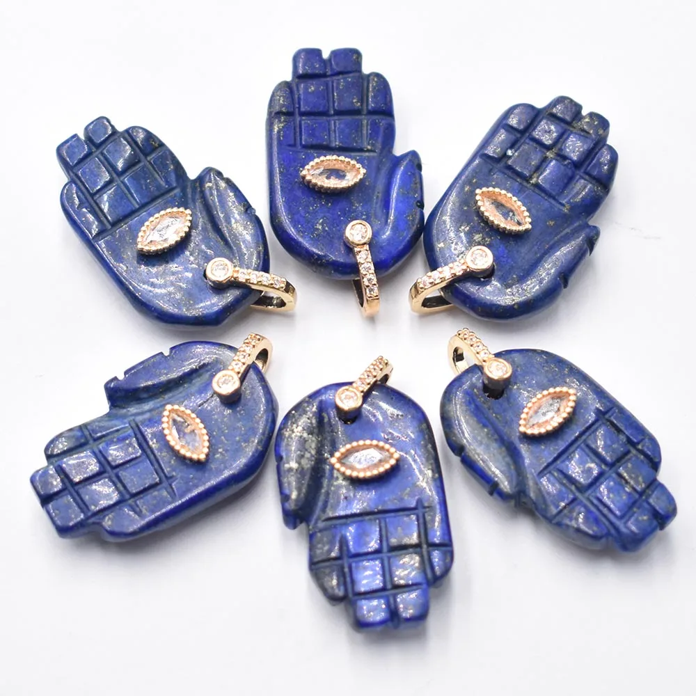 

Fashion quality carved Natural stone lapis lazuli palm shape charms pendants fit jewelry making 6pcs Wholesale free shipping