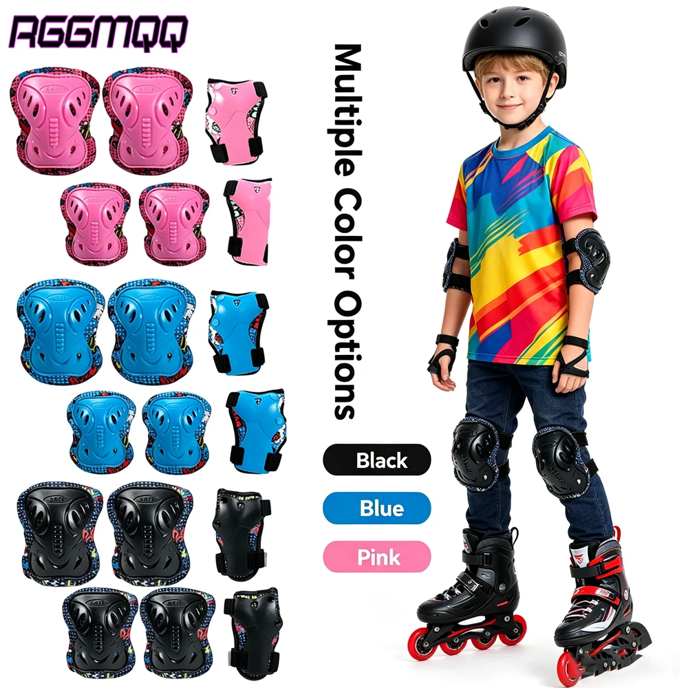 6PCS Kids Knee & Elbow Pads with Wrist Guards, Protective Gear Set for Skating Skateboarding Cycling Biking Scooter Multi-Sports