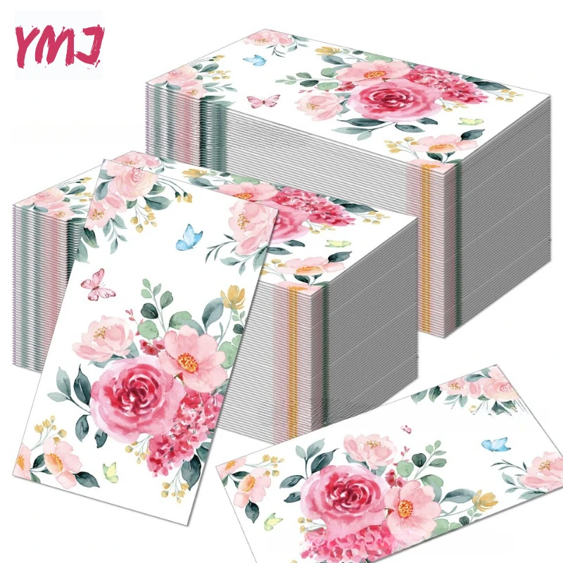 Roses Colorful Printed Napkins Disposable Hotel Cafe Banquet Party Decoration Original Wooden Paddle Paper 20pcs/Pac 33*40cm