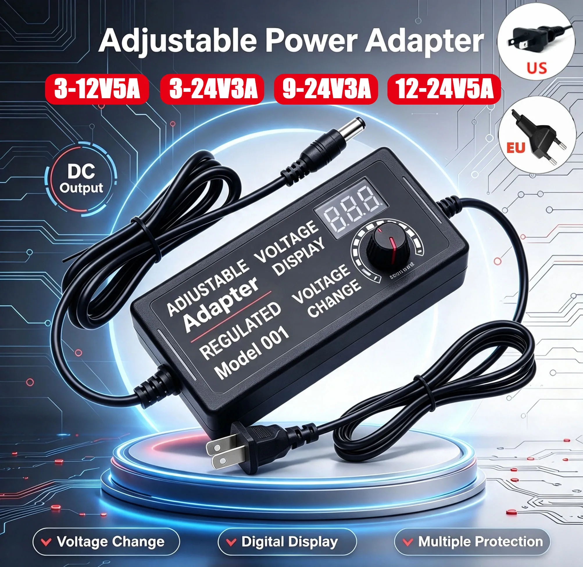 AC 100-220Vto DC 3V-12V 3V-24V 9V-24V 12V-24V 3A 5A Power Adapter Adjustable supplyLED Driver Display Adaptor LED Strip Light B4