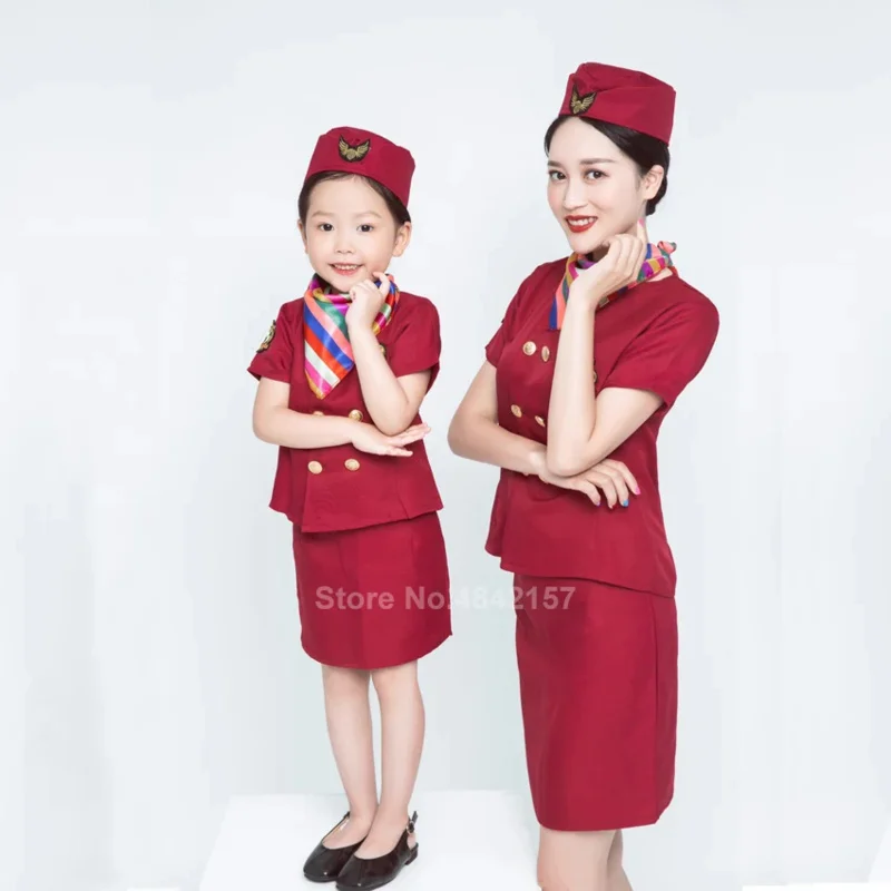 Children Flight Attendant Aircraft Stewardess Uniform Boy Girl Pilot Policemen Stage Performance Clothing Carnival Party Costume