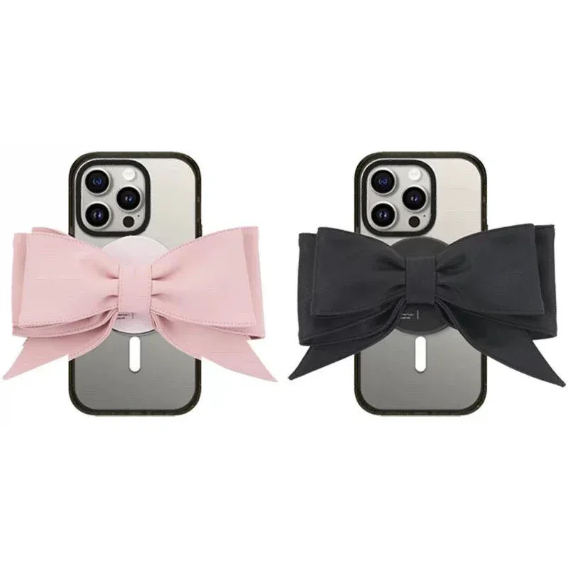 

Pink Black Big Bowknot MagSafe Folding Black Phone Stand for iPhone Holder Mount Support for Galaxy S